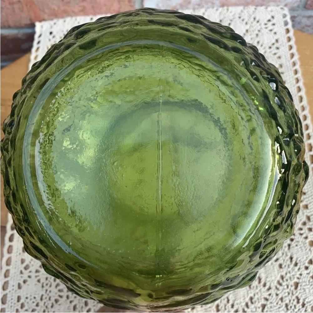 Vtg 1970s Anchor Hocking Lido Milano Avocado Green Ball Pitcher